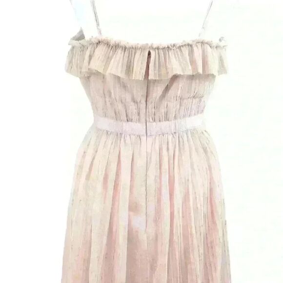 J.Crew Pink Ruffle Tulle Midi Dress in "Ashen Clay" w/Gold Velvet Detail Size 4 - Picture 3 of 9